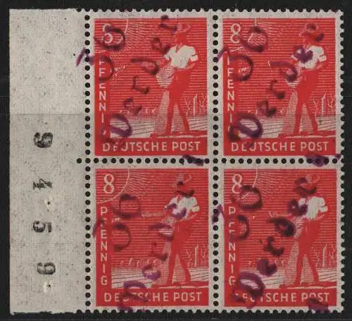 h6751 SBZ Handstempel Bezirk 36 Werder rot 4x 8 Pfg. ** postfrisch Viererblock