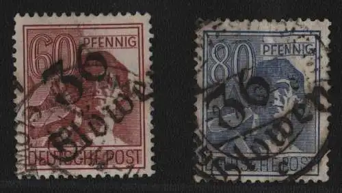 h6398 SBZ Handstempel Bezirk 36 Glöwen 60, 80 Pfg. gestempelt gepr. BPP