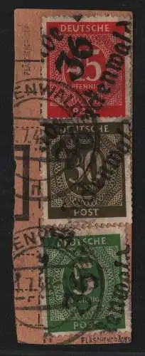 h6532 SBZ Handstempel Bezirk 36 Luckenwalde 5, 30, 45 Pfg. Ziffer PKA gepr. BPP