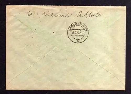 h689 Brief Handstempel Bezirk 20 Dessau 9.7.48 Ziffer 84 Einschreiben nach Dresd