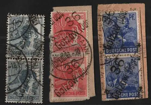 h6409 SBZ Handstempel Bezirk 36 Golzow Oderbruch 3 senkr. Paare gestempelt BPP