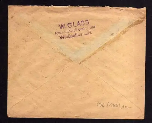 h776 Brief Handstempel Bezirk 20 Weißenfels 30.6.48 Notar an Finanzamt Halle Bed