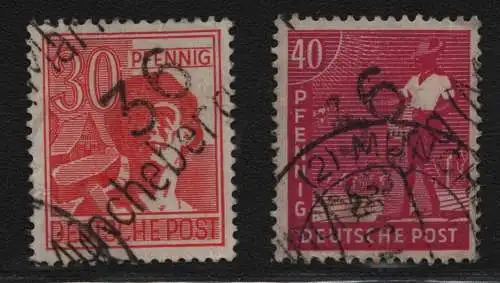 h6824 SBZ Handstempel Bezirk 36 Müncheberg Mark b 30, 40 Pfg. gestempelt gepr.