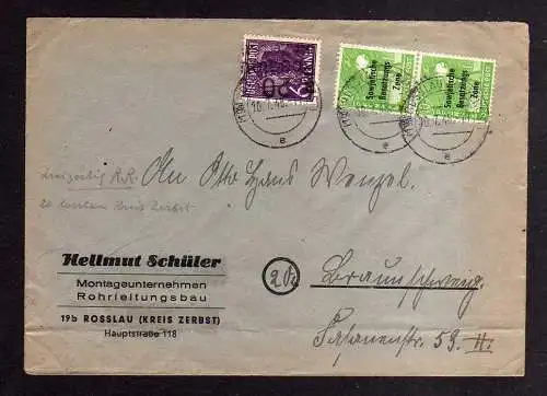 h752 Brief Handstempel Bezirk 20 Rosslau Kr. Zerbst 10.7.48 Firmenbrief nach Bra