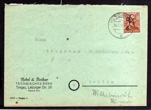 h769 Brief Handstempel Bezirk 20 Torgau 6.7.48 nach Berlin