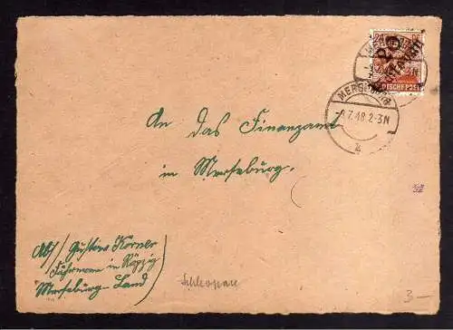 h760 Briefvorderseite Handstempel Bezirk 20 Schkopau 9.7.48 Mersburg