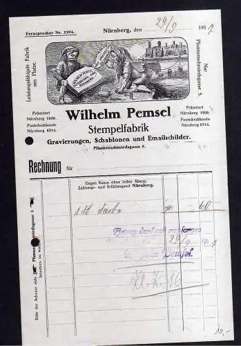 v573 Briefbogen Firmenrechnung Nürnberg 1917 Stempelfabrik Pemsel Gravierungen S