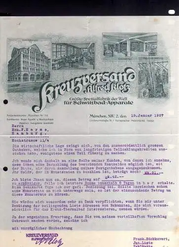 v569 Briefbogen Firmenrechnung München 1927 Kreuzversand Alfred Klotz Geschäftsh