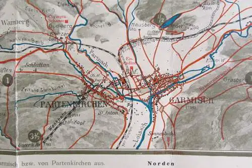 S396 Übersichtskarte Garmisch Partenkirchen Wetterstein Gebirge Druckerei Adam