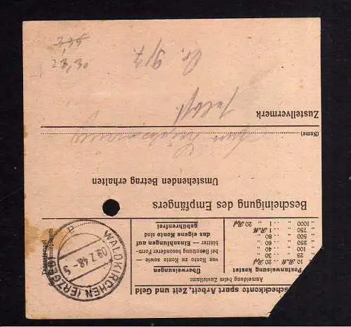 h890 Postanweisung Handstempel Bezirk 41 Ehrenfriedersdorf 7.7.48