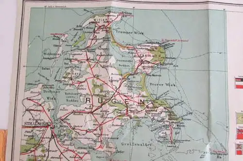 S395 Touristenkarte Rügen Swinemünde Stettin um 1910 1 : 300000
