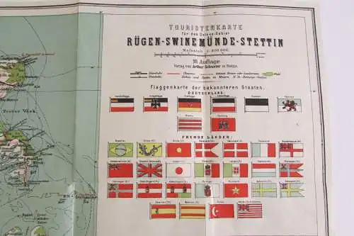 S395 Touristenkarte Rügen Swinemünde Stettin um 1910 1 : 300000