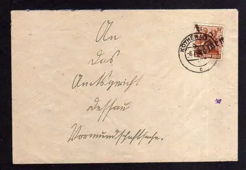 h882 Brief Handstempel Bezirk 2° Köthen 8.7.48