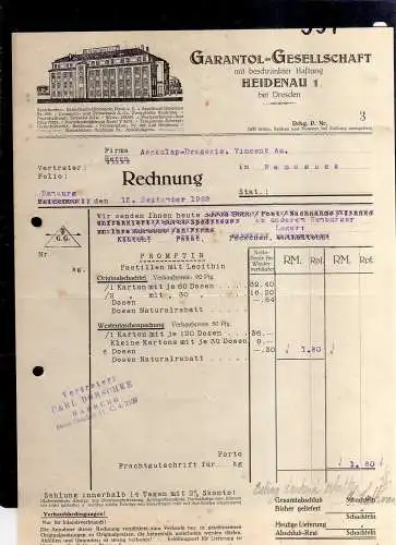 v551 Briefbogen Firmenrechnung Heidenau bei Dresden Garantol Gesellschaft 1933