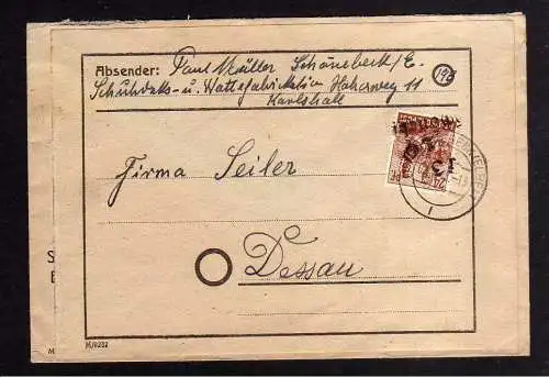 h879 Brief Handstempel Bezirk 29 Schönebeck 3 2.7.48 Notumschlag nach Dessau