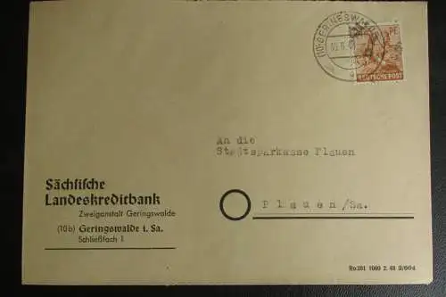 Karte Bezirkshandstempel Bezirk 27 Geyer 2.7.48 Mühlenbauanstalt u. Maschinenfab