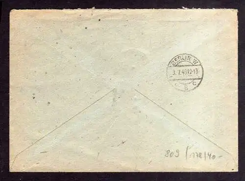 h809 Brief Handstempel Bezirk 20 Zeitz 30.6.48 Einschreiben an Deutsche Wirtscha