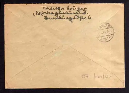 h857 Handstempel Bezirk 20 Magdeburg Type k Einschreiben Buckau an Deutsche Wirt