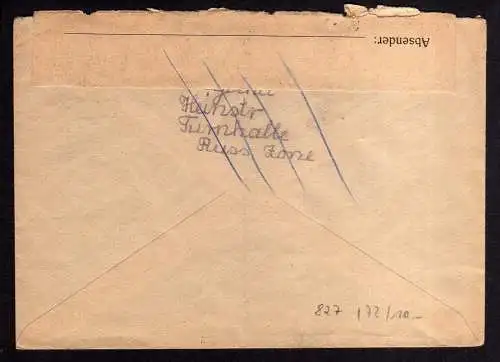 h827 Brief Bezirkshandstempel Bezirk 20 Halle Saale 1.7.48 Notumschlag an Deutsc