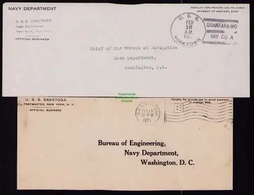 B18282 USA 2x Briefvorderseite 1929 U. S. S. Saratoga Yorktown Navy Department