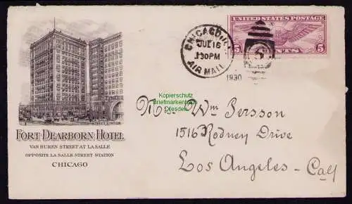 B18286 USA Chicago Fort Dearborn Hotel Brief mit Schmuckzudruck 1930 Los Angeles