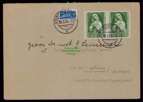 B18098 BRD 2x 151 Germanisches Museum MeF Bremerhaven 1953 nach Altenau Oberharz