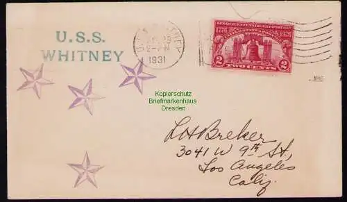 B18288 USA Brief mit Schmuckzudruck 1931  U. S. S. Whitney