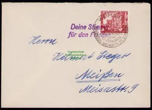 B18279 DDR Propaganda Weimar Brief nach Meissen 1954  Deine Stimme Frieden