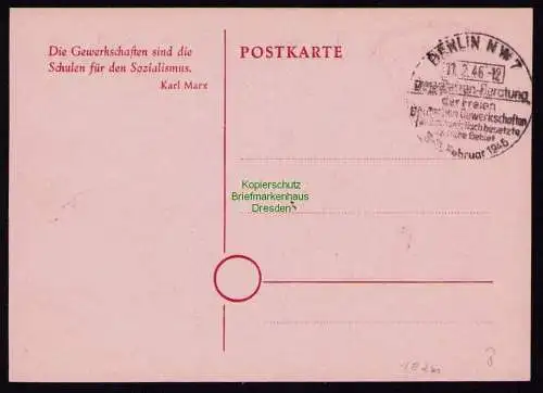 B18261 Berlin NW 7 Propagandakarte Spruch Karl Marx 1946  Mi. 911 913 - 918 FDGB