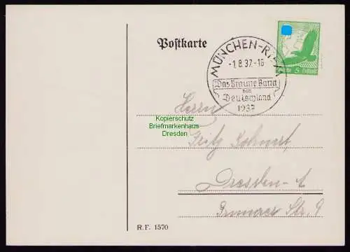 B18206 DR Deutsches Reich 529 Karte München Riem 1937 Das braune Band von