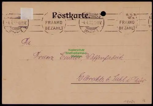 B18151 Postkarte Ludwigshafen am Rhein Inseraten Rechnung Der Waffenschmied 1923