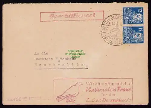 B18236 Woldekgk Brief  29.9.50 1950  Mi. 2x 216 MeF Geschäftspost Brief