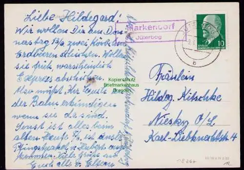 B18267 AK Jüterbog  Postkarte  1963  Landpoststempel Markendorf  Postkarte