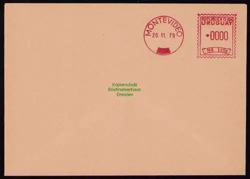 B18273 Montevideo Uruguay Brief 1979  Probeabstemplung Freistempel 0000  Brief