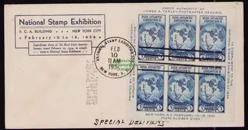 B18284 USA Block 4 FDC Brief mit Schmuckzudruck 1934  National Stamp Exhibition