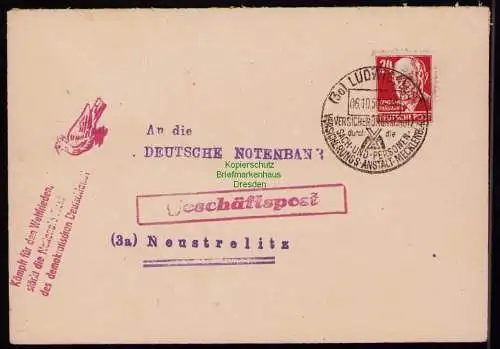 B18237 Ludwigslust Brief  06.10.50 1950  Mi. 220 Geschäftspost Brief