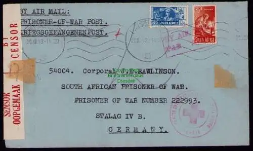 B18158 Südafrika Brief Natal Pt. Shepstone 1948 Kriegsgefangenenpost Rotes Kreuz