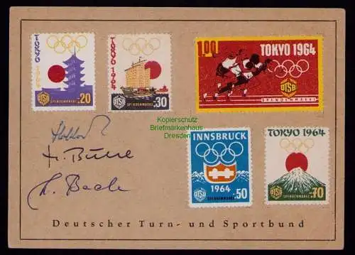 B18170 DDR nummerierte Spendenkarte f Olympischen Spiele Innsbruck Tokio 1964