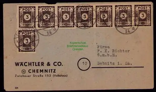 B18061 Brief SBZ Ostsachsen 8x 51 tx Chemnitz 11.3.46 1946 nach Sebnitz