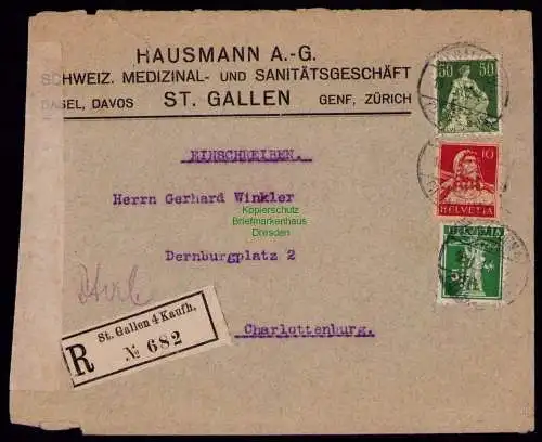 B17995 Brief Schweiz 1916 Hausmann A.-G. Perfin Firmenlochung Zensur Verschluss