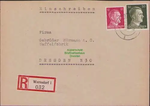 B17524 Einschreiben R-Brief 032n Gebr. Hörmann A.-G. Warnsdorf 1943