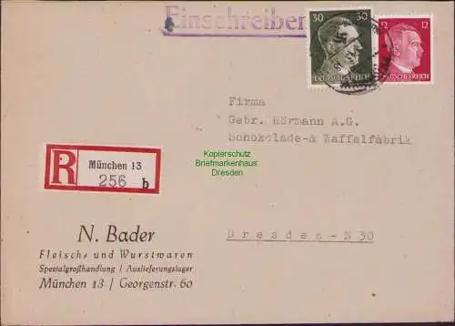 B17484 Einschreiben R-Brief 256 an Gebr. Hörmann A.-G. München 13 1943