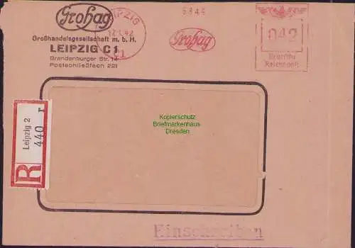 B17488 Einschreiben R-Brief 440 an Gebr. Hörmann A.-G. Leipzig 1942 Freistempel