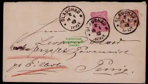 B17946 Brief DR Deutsches Reich 41 43 Glauchau 1882 per Eilboten nach Penig