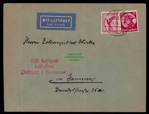 B17989 Brief DR Deutsches Reich 1933 Hamburg Fuhlsbüttel Mit Luftpost befördert