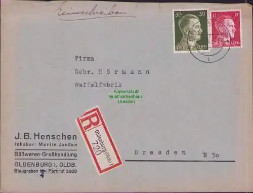 B17500 Einschreiben R-Brief an Gebr. Hörmann A.-G. Oldenburg i. Oldb. 1943