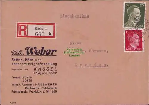 B17454 Einschreiben R-Brief 666 an Gebr. Hörmann A.-G. Kassel 1 1943