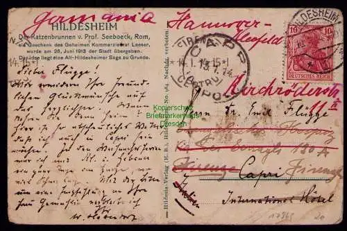 B17969 Postkarte DR Deutsches Reich 1914 Hildesheim Capri Italien Firenze