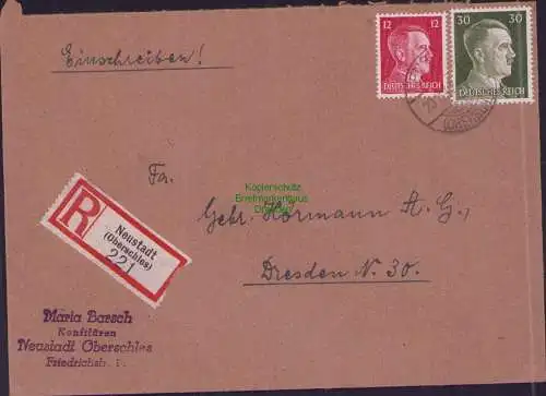 B17539 Einschreiben R-Brief 221 an Gebr. Hörmann A.-G. Neustadt Oberschles 1942