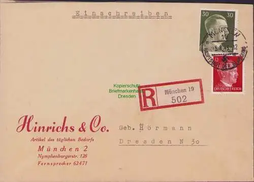 B17490 Einschreiben R-Brief 502 an Gebr. Hörmann A.-G. München 19 1943